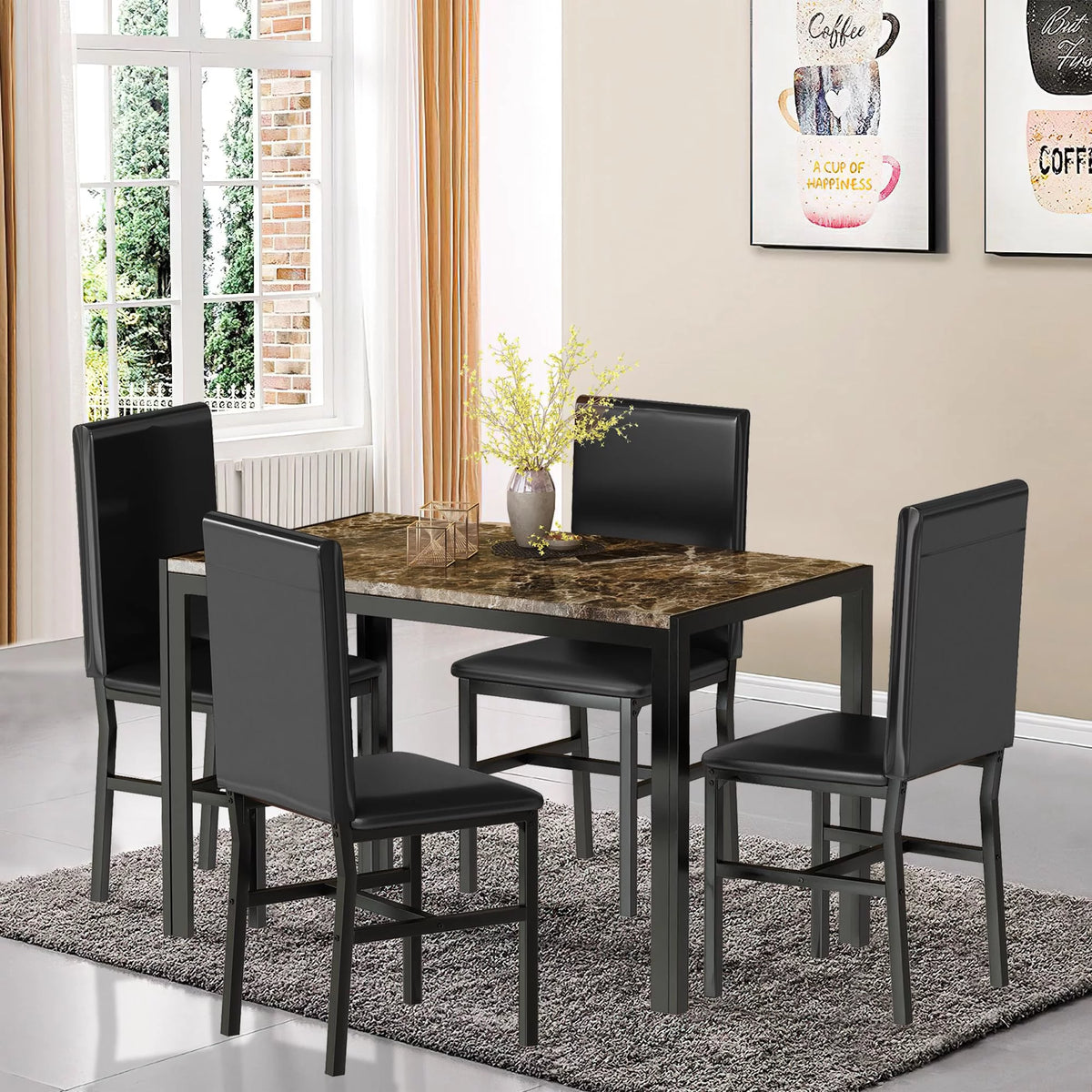 5 Piece Faux Marble Dining Table and Chairs Set K673279