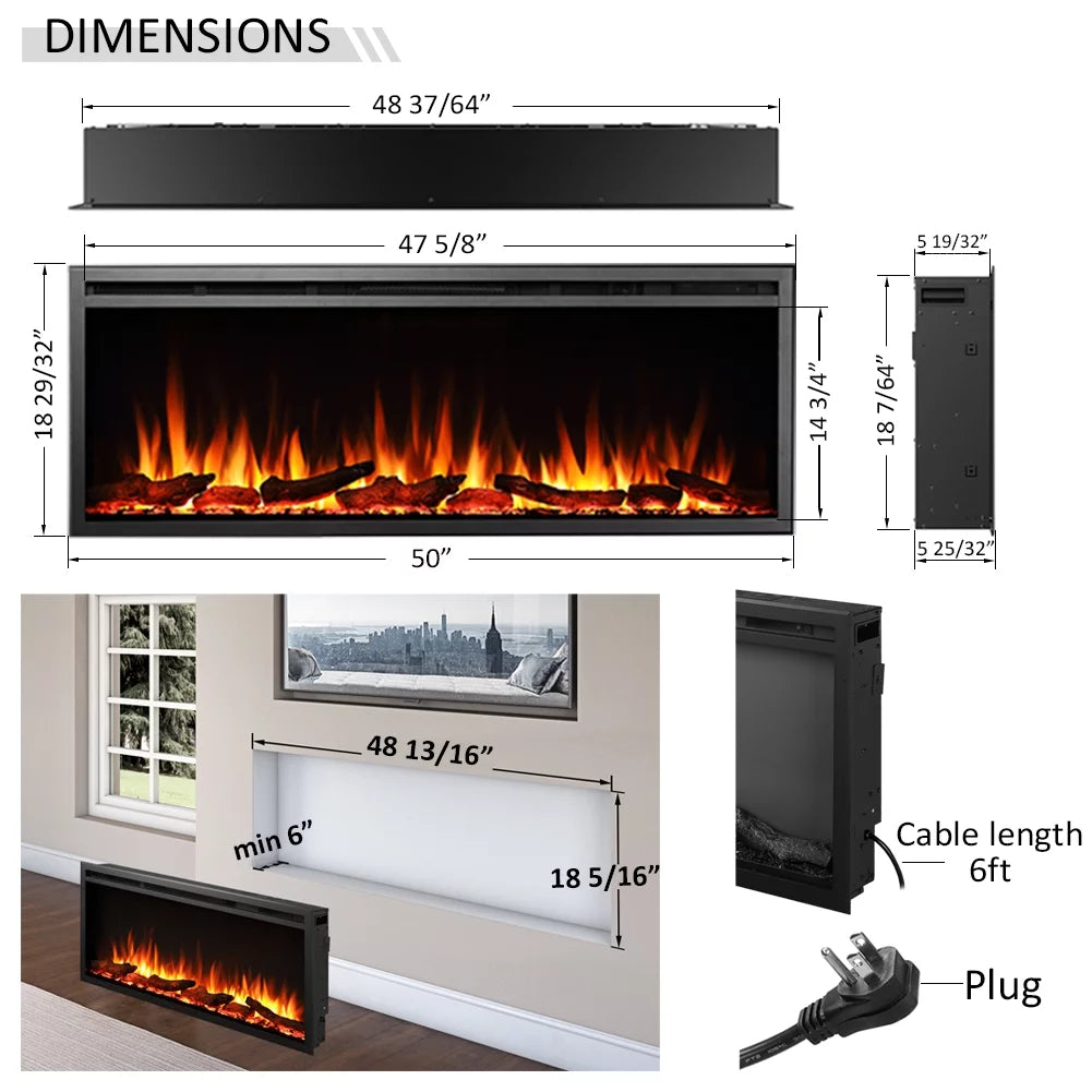 50 Inches Wall Mount Electric Fireplace K946