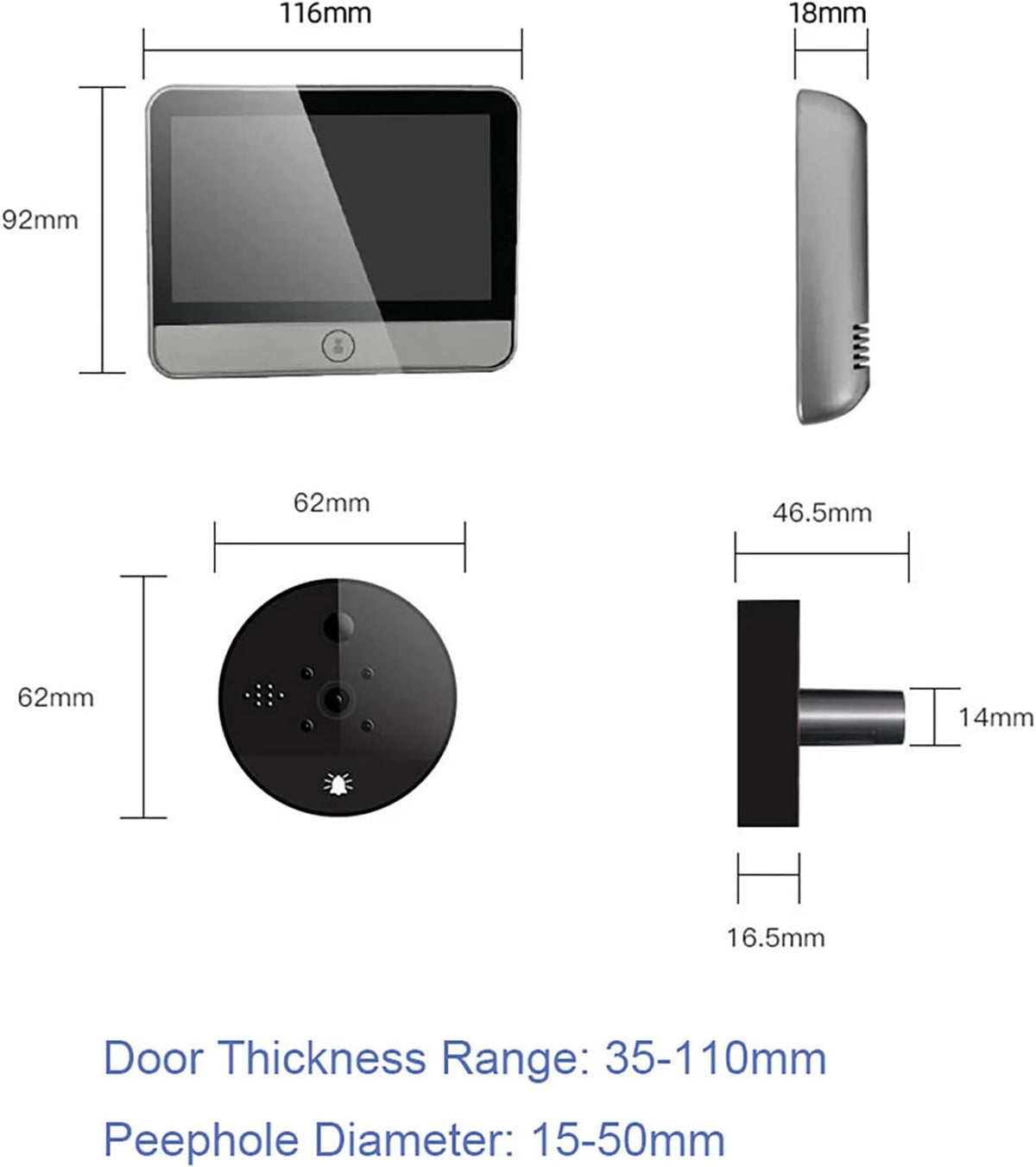 Digital Peephole Door Viewer WiFi Doorbell Camera 1080P Video Intercom 4.3 inch Monitor P8363