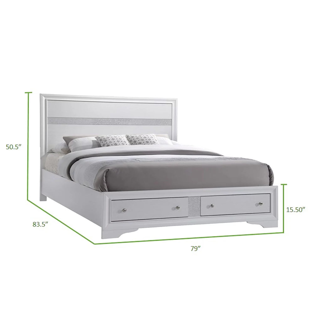 King Size White Wood Storage Bed J2313