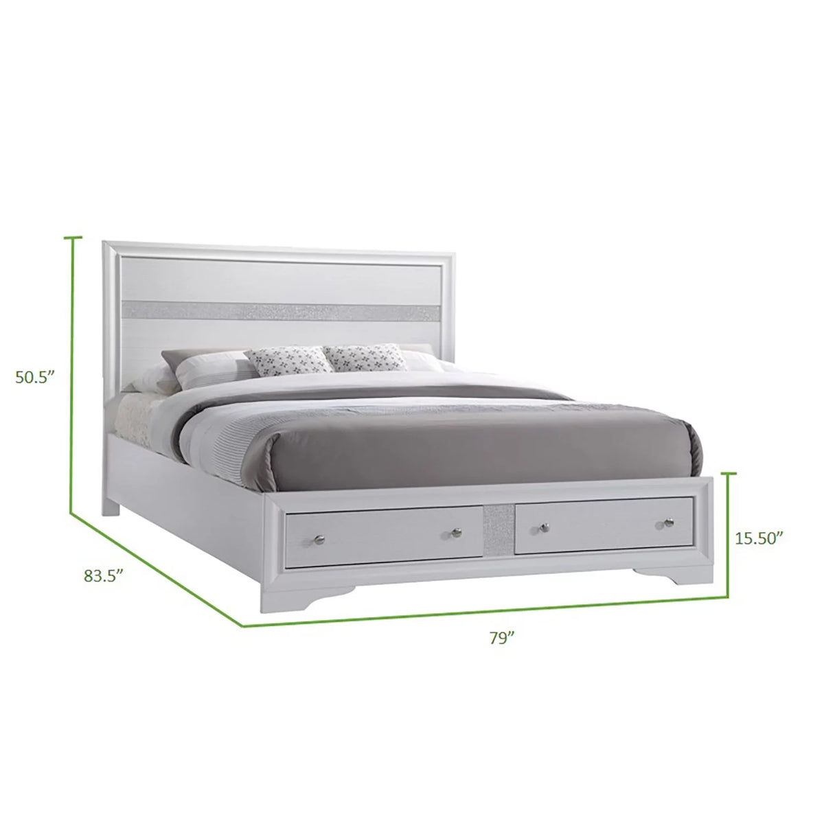 King Size White Wood Storage Bed J2313