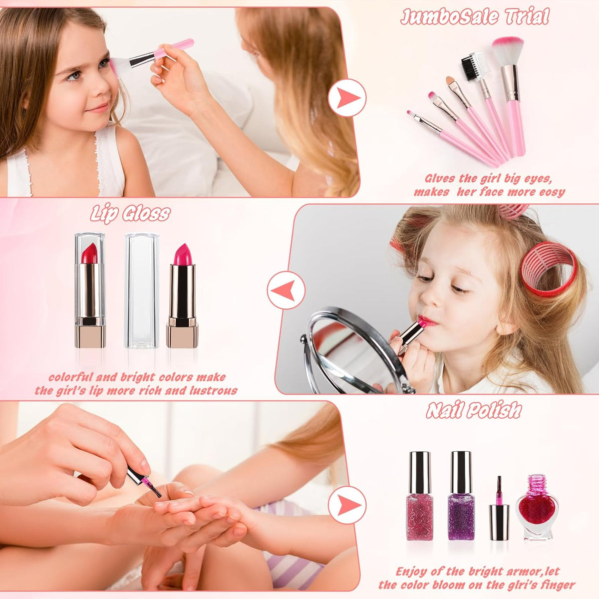 Washable Toddler Makeup Kit Pretend Play Make Up Toys Cosmetic Case W74362