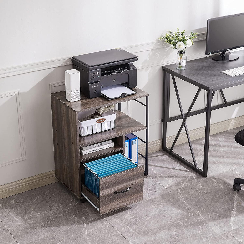 Retro Grey Mobile File Cabinet with Drawer J347