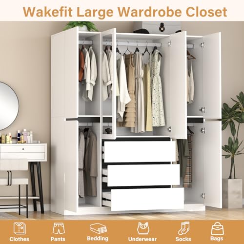 White 4 Door Wooden Armoire Wardrobe with Mirror P8933
