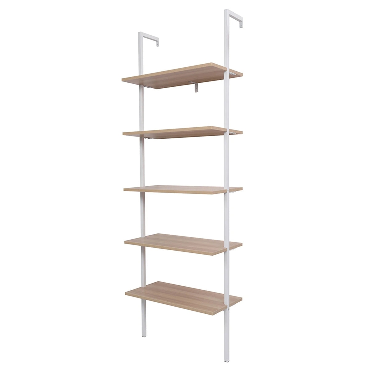 5-Shelf Wood Ladder Bookcase Walnut and White S90031