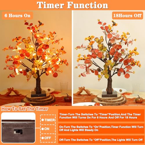 2 Pack Fall Tabletop Tree with 48 LED Battery Operated 18 Inch Q8603