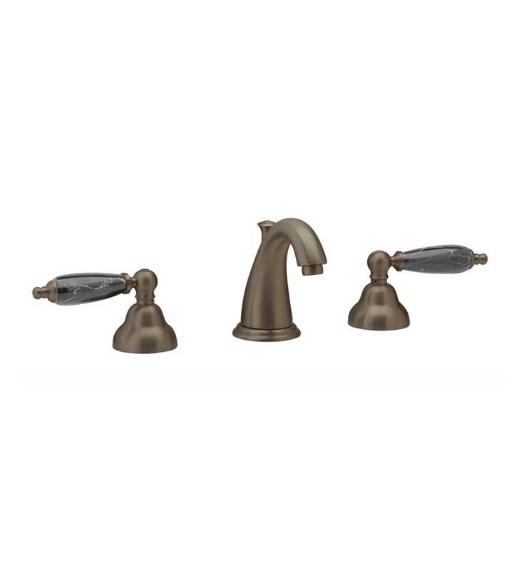 Polished Brass Widespread Bathroom Sink Faucet with Black Marble Handles A329