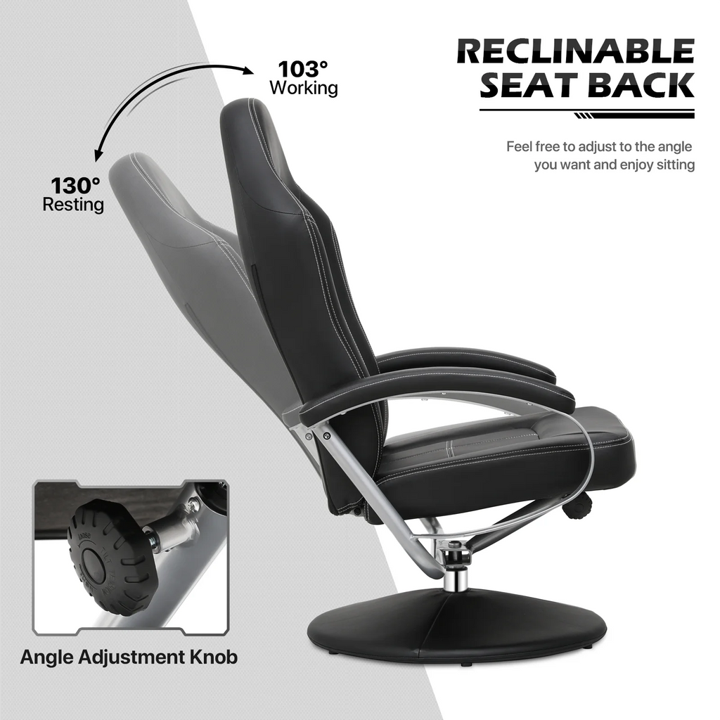 Black PU Leather Swivel Recliner with Ottoman W9437