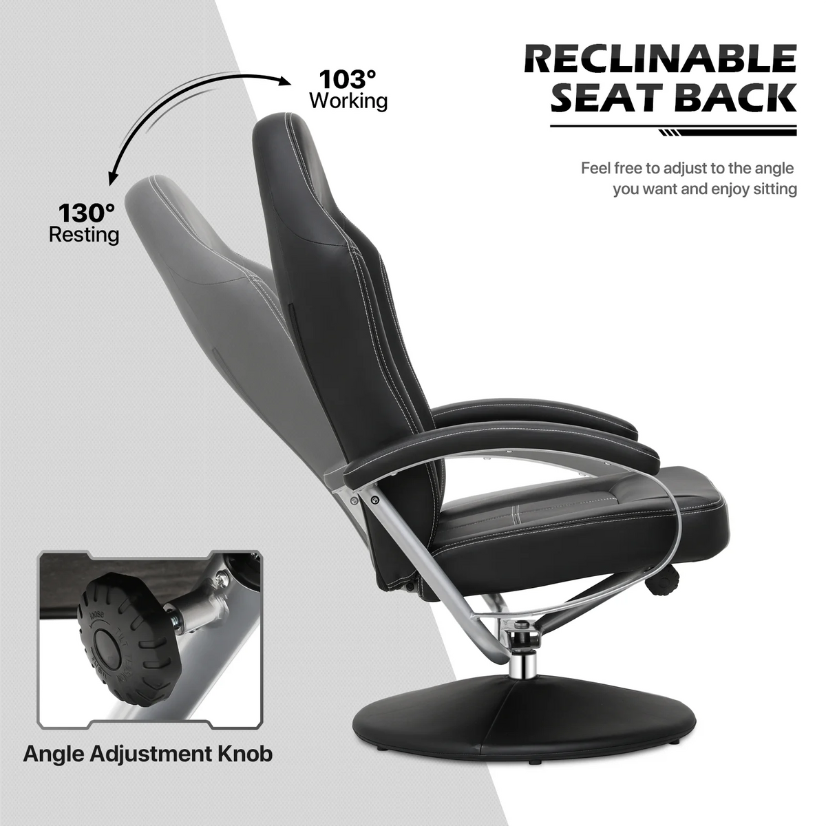 Black PU Leather Swivel Recliner with Ottoman W9437