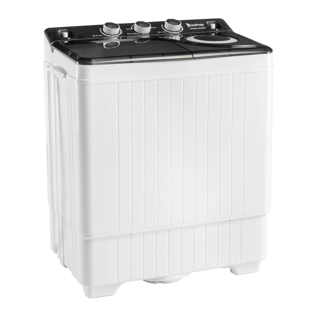Semi-automatic Twin Tub Washing Machine with Built-in Drain Pump, White&Black S817