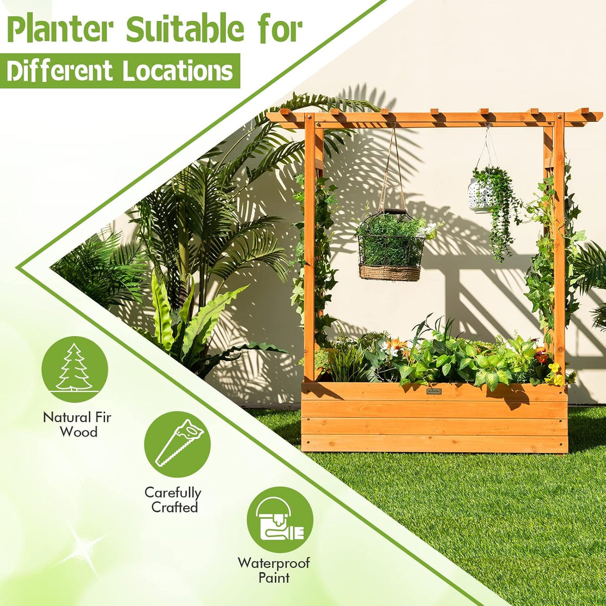 Wood Raised Garden Bed with Trellis R76963