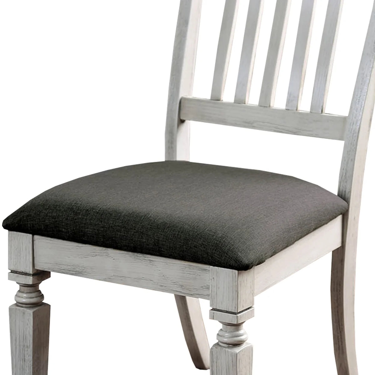 Wooden Side Chair with Fabric Upholstered Padded Seat Pack of Two Antique White and Gray J409