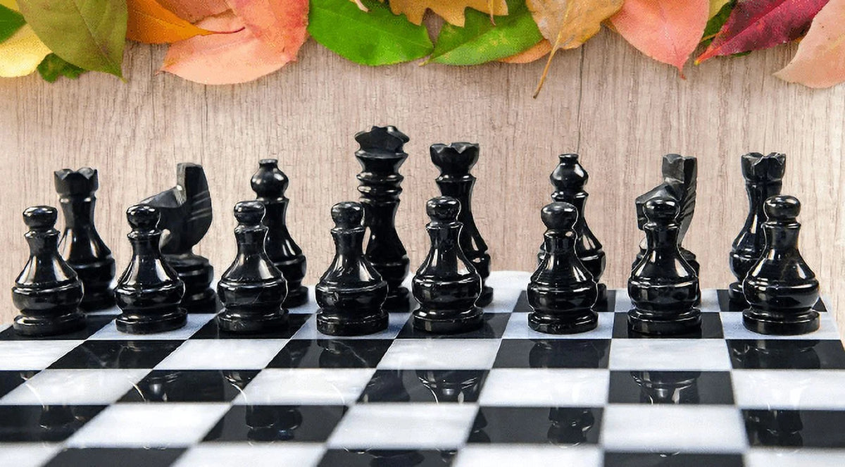 15 Inches Handmade White and Black Weighted Marble Chess Game Set G9220