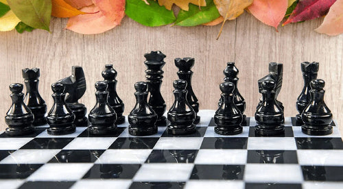 15 Inches Handmade White and Black Weighted Marble Chess Game Set G9220