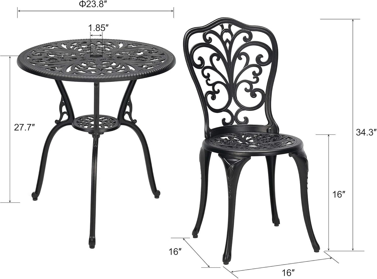 3-Piece Cast Aluminum Patio Bistro Set Black W646981