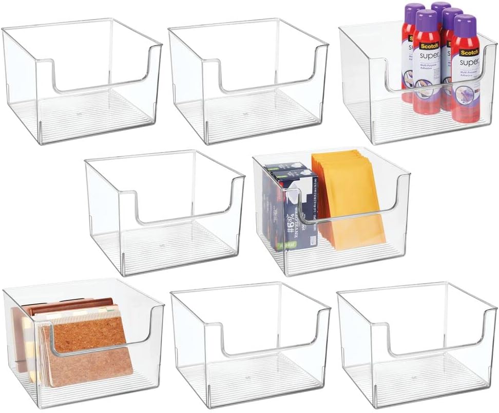 Clear 8 Pack Plastic Storage Organizer Bin Basket C935