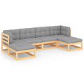 6 Piece Gray Cushioned Corner Sofa and 2 Middle Sofas with 2 Footstool Pinewood Sectional Outdoor Furniture Set K1903