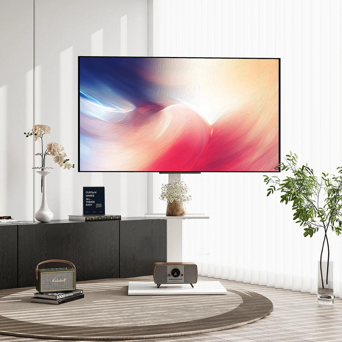 Iron Base Floor TV Stand for 32-75 Inch TVs with Swivel and Tilt J70546