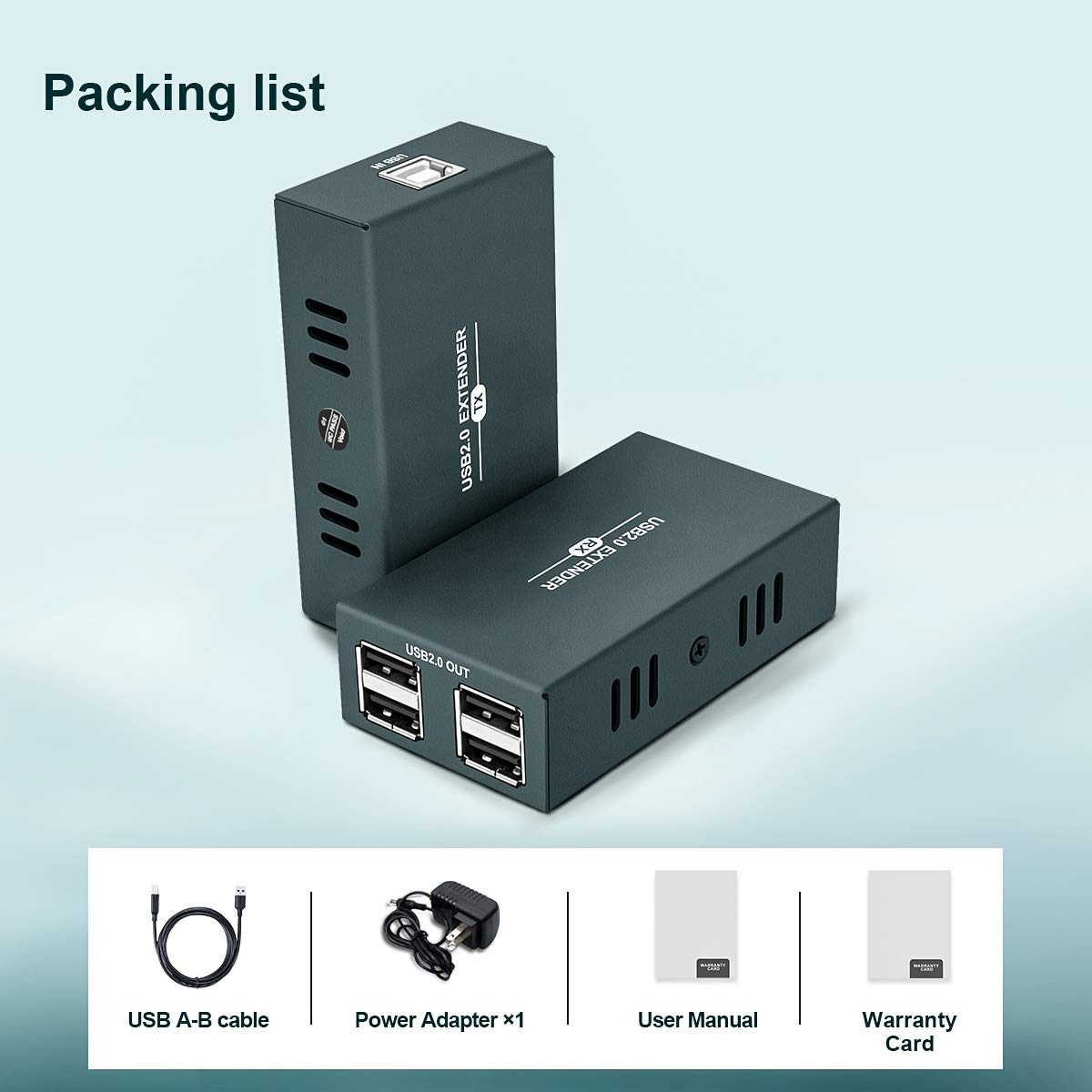 USB Extender 165ft Kit with 4 USB 2.0 Hub, Over Ethernet Cat5e/6/7 R884