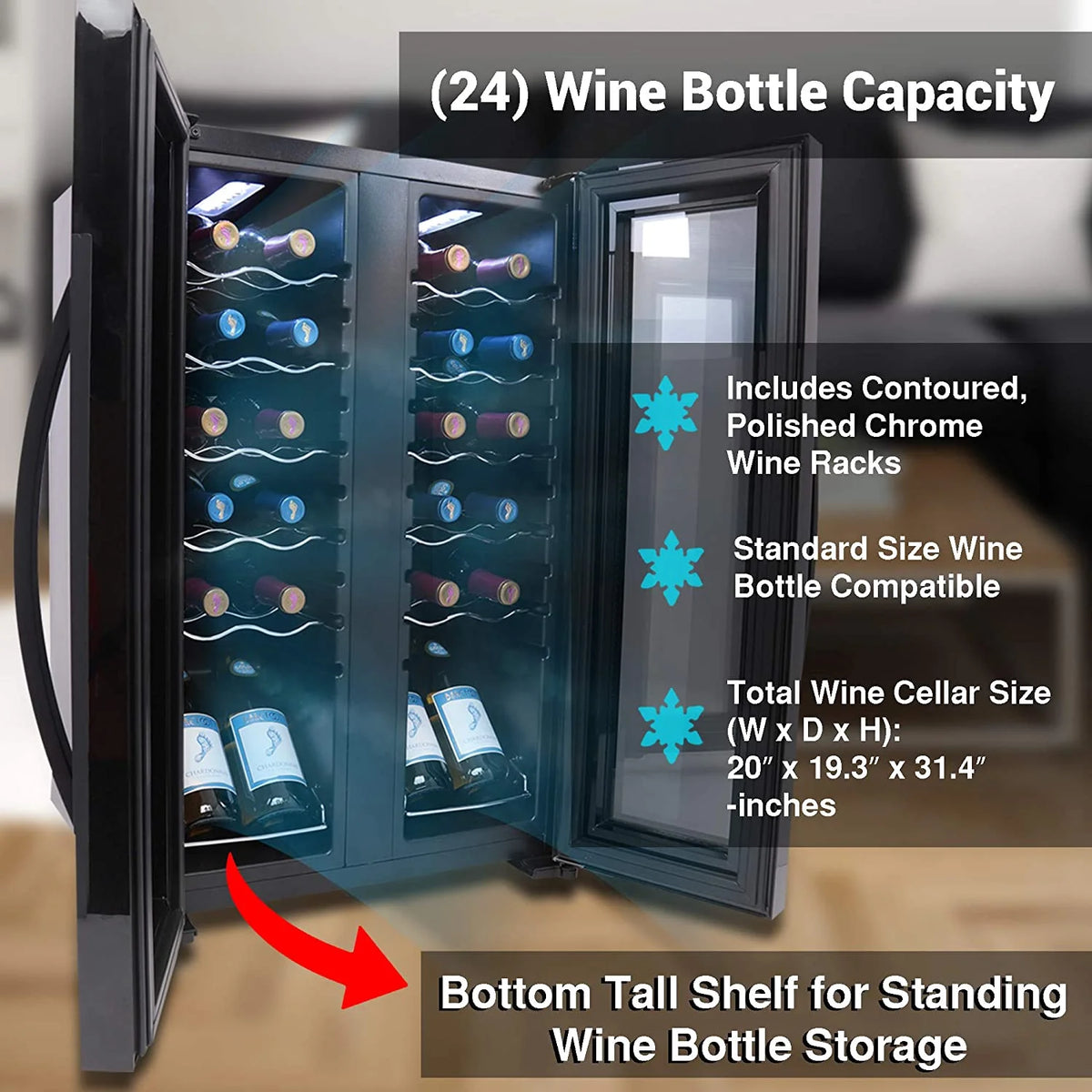 24 Bottle Freestanding Compact Wine Cooler Refrigerator with Digital Control E110