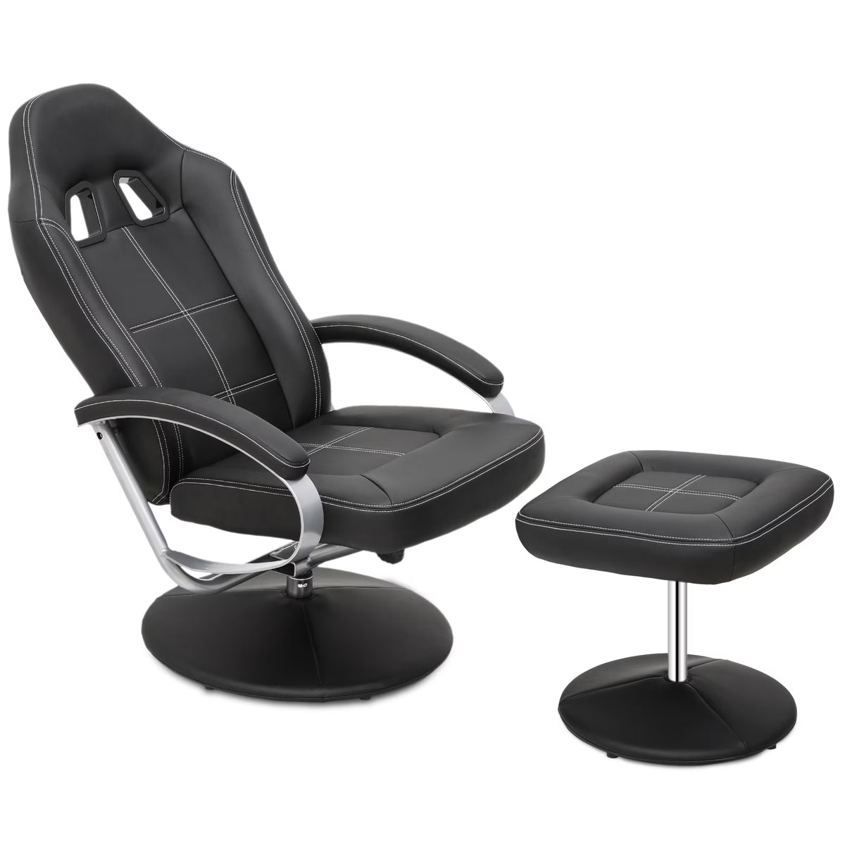 Black PU Leather Swivel Recliner with Ottoman W9437