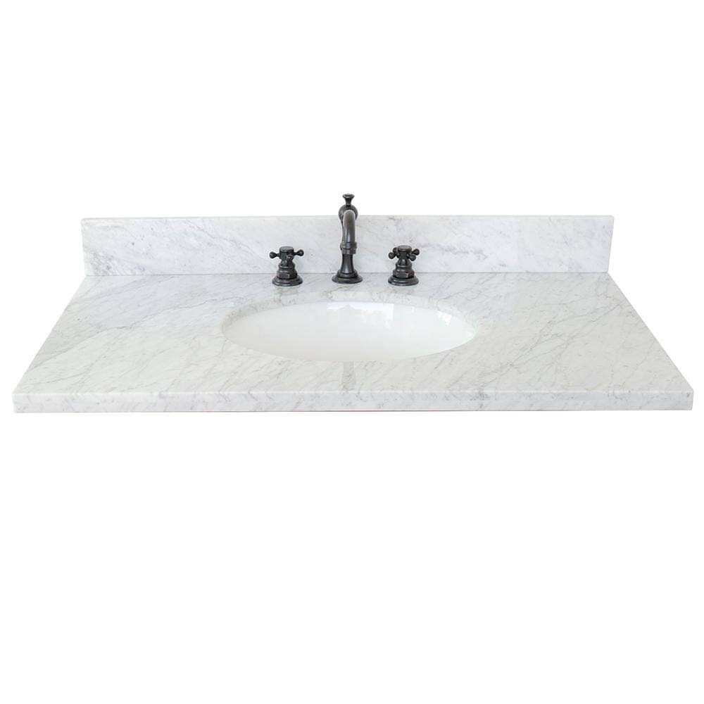 White Carrara Marble Top with Oval Sink P59350