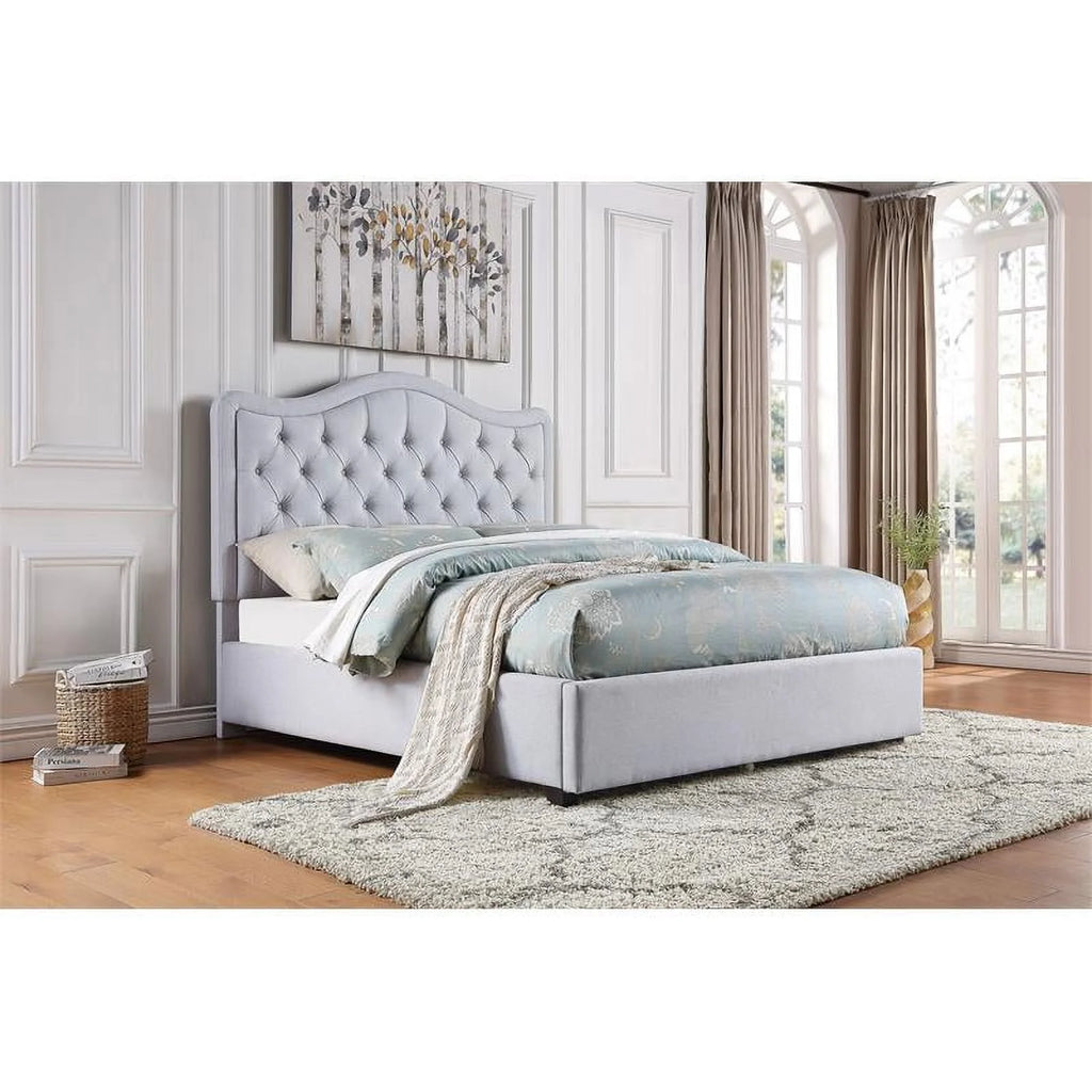 Gray Fabric Eastern King Platform Bed with Storage Drawer U1792