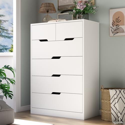 White 6 Drawer Wood Dresser V9709