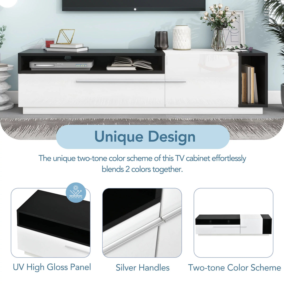 White High Gloss TV Stand with Storage Drawer Y301