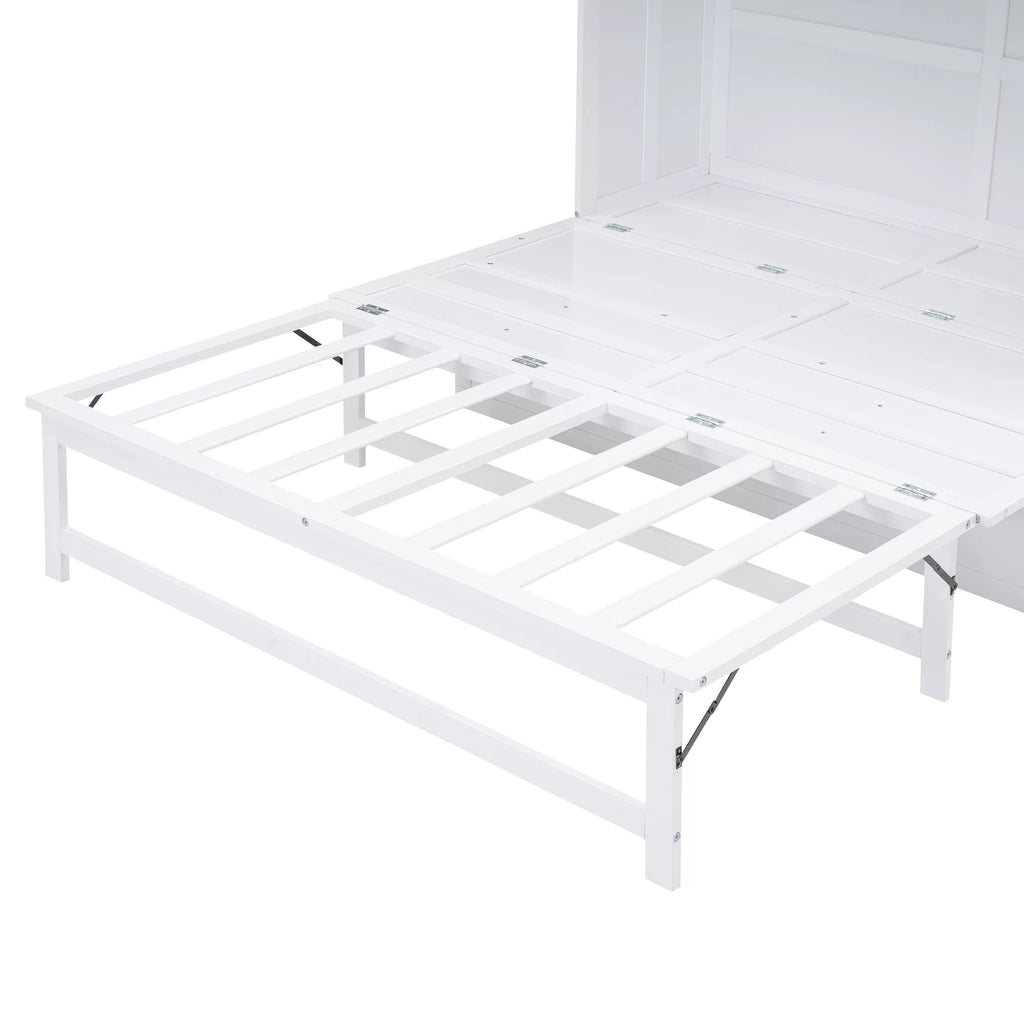 White Queen Size Murphy Bed with Charging Station and Shelf O797