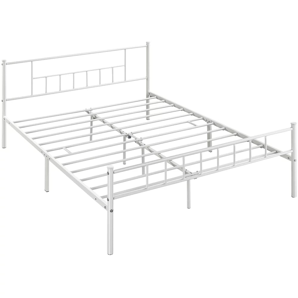 Queen Metal Platform Bed with Spindle Headboard and Footboard, White L579