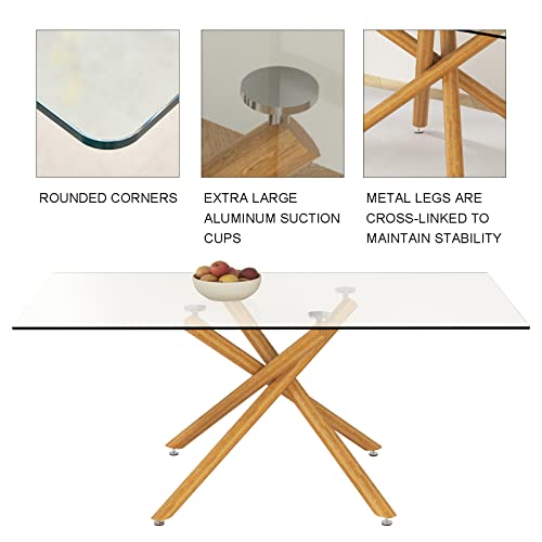 63 Inch Glass Dining Table with Tempered Glass Top and Silver Metal Legs N2930