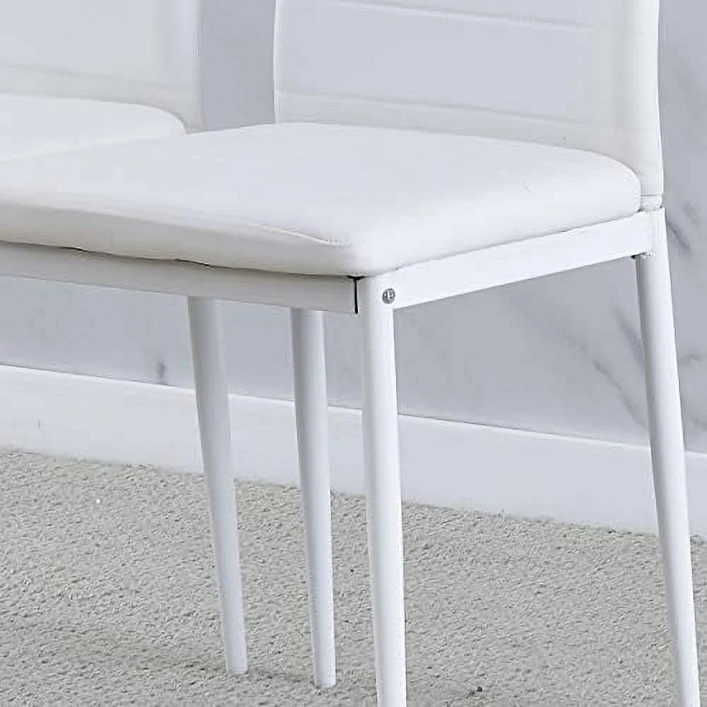 Grey Tempered Glass Dining Table Set with 2 White Faux Leather Chairs H67282