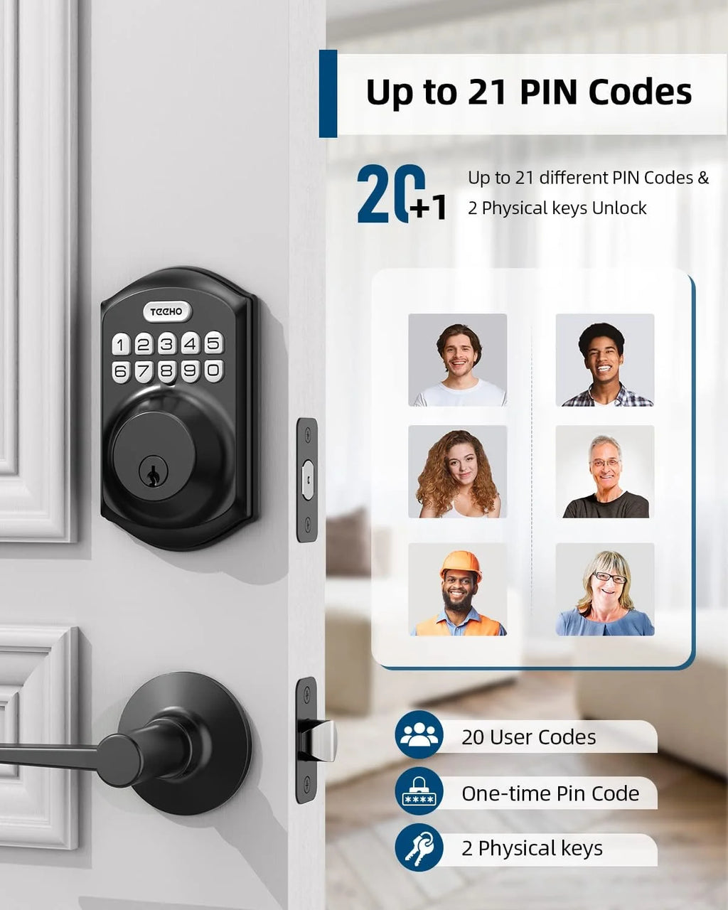 Keypad Keyless Entry Smart Deadbolt Door Lock Set with 2 Knobs Matte Black P86713