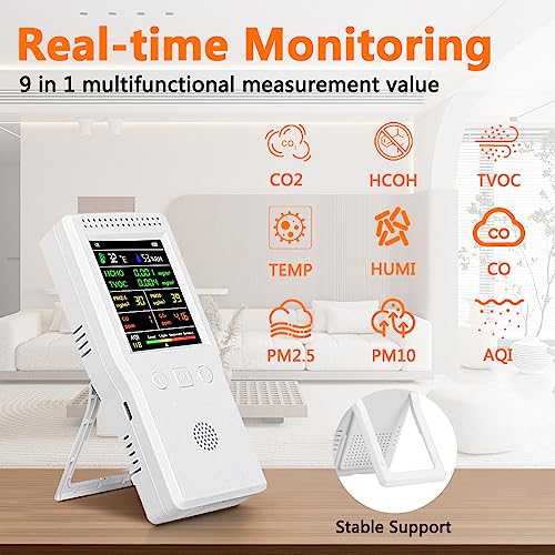 9-in-1 Portable Air Quality Monitor with Large Display and Voice Alert E504746