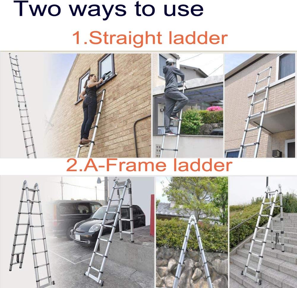 16.5FT/5M Telescopic Aluminum Extension Ladder with Slip-Proof Feet S625