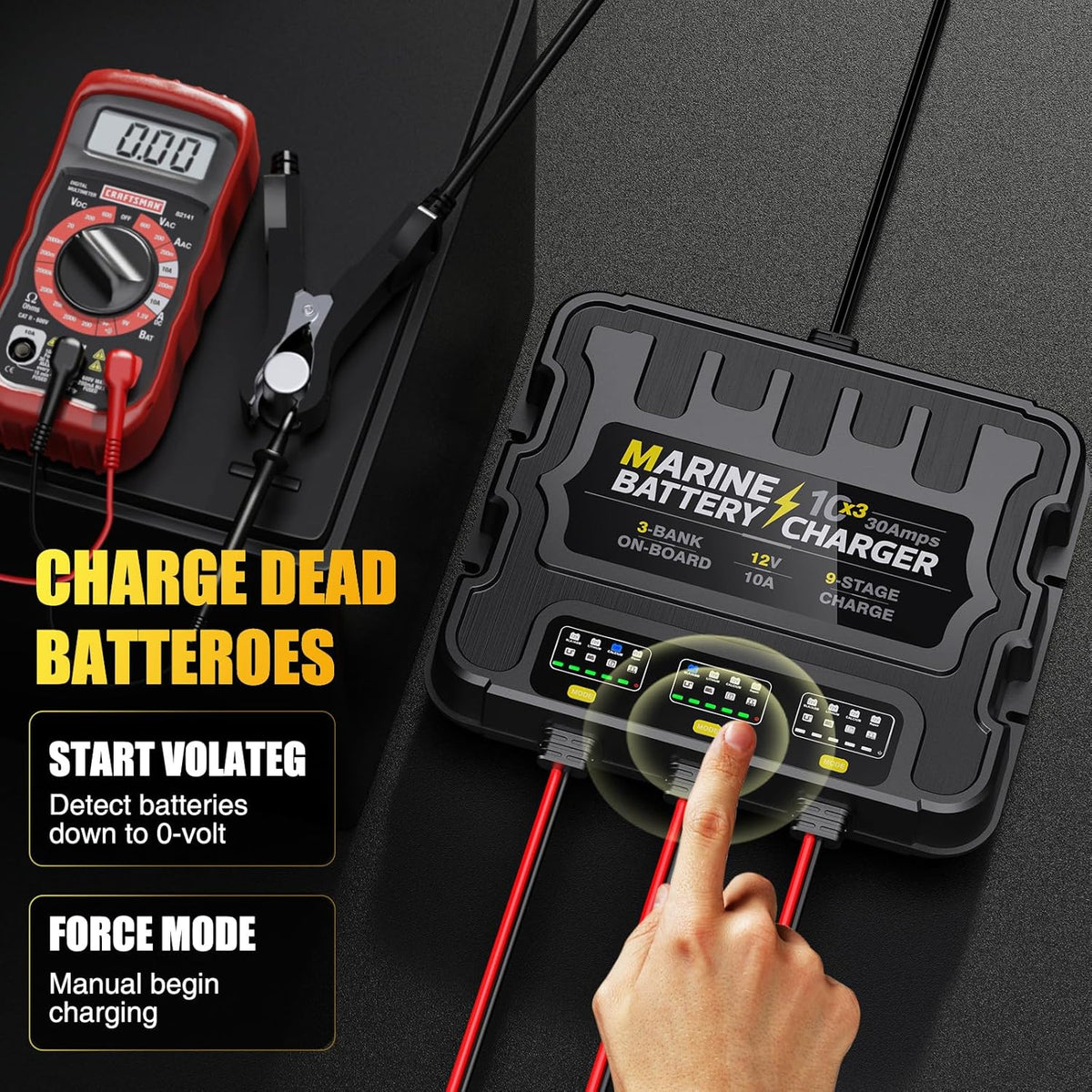 12V 30A Smart Waterproof Onboard Boat Battery Charger W54928