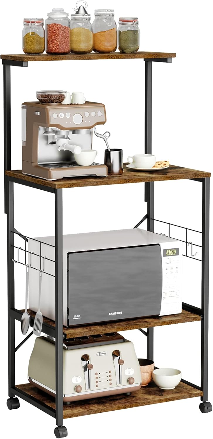 4 Tier Kitchen Baker's Rack with Side Hooks D12930