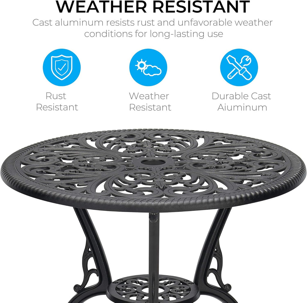 3-Piece Cast Aluminum Patio Bistro Set Black W646981