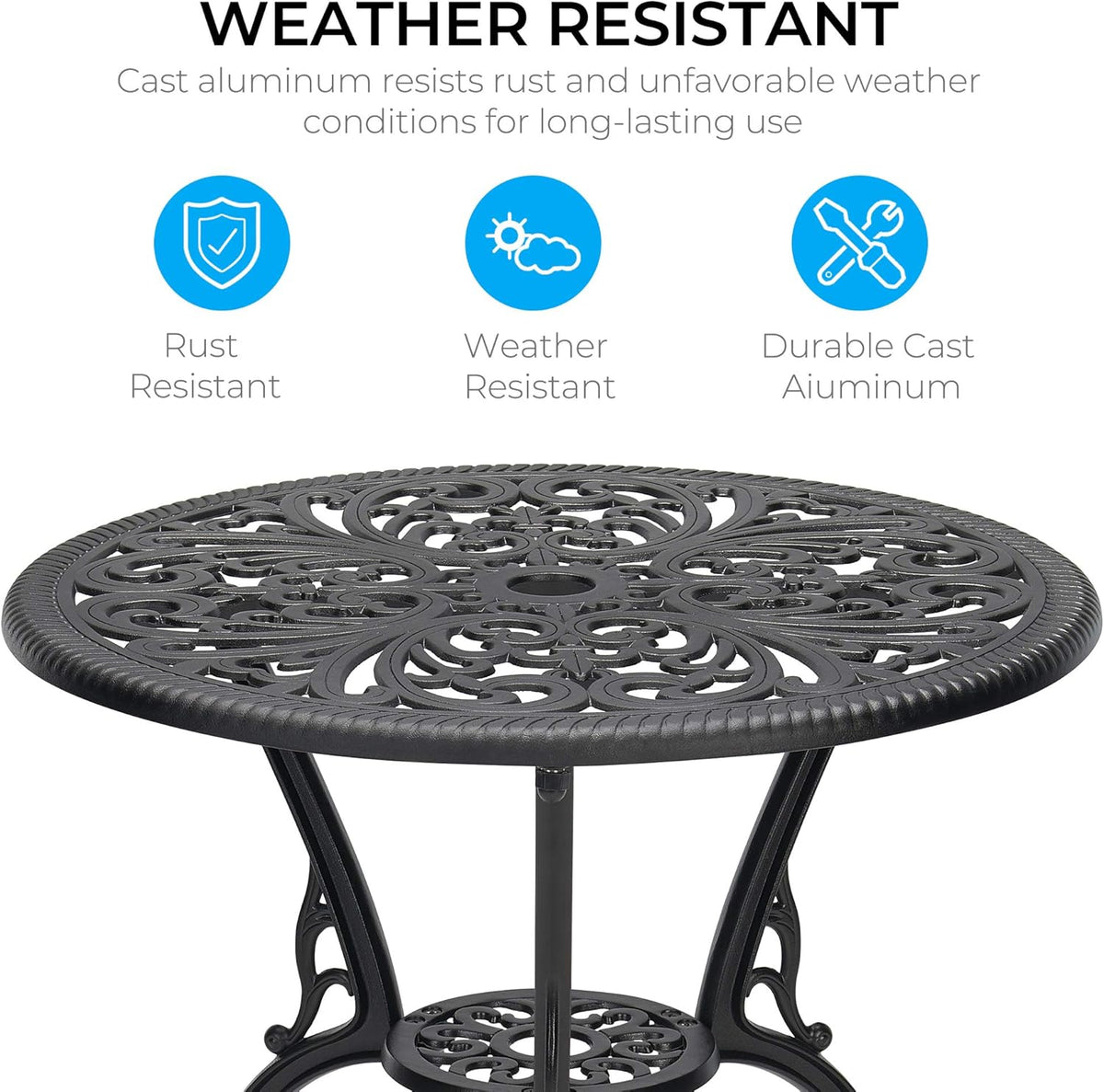 3-Piece Cast Aluminum Patio Bistro Set Black W646981