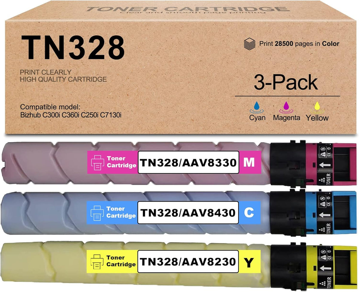 3 Pack TN328 Toner Cartridge for Bizhub C300i C360i C250i C7130i Printer G21135