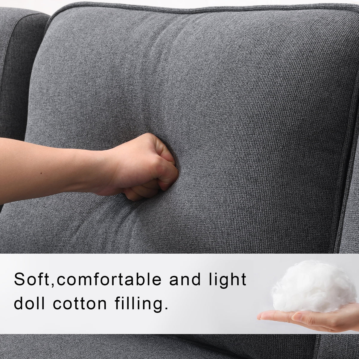 104" 4-Seater Linen Fabric Sofa with Armrest Pockets and 4 Pillows F45199
