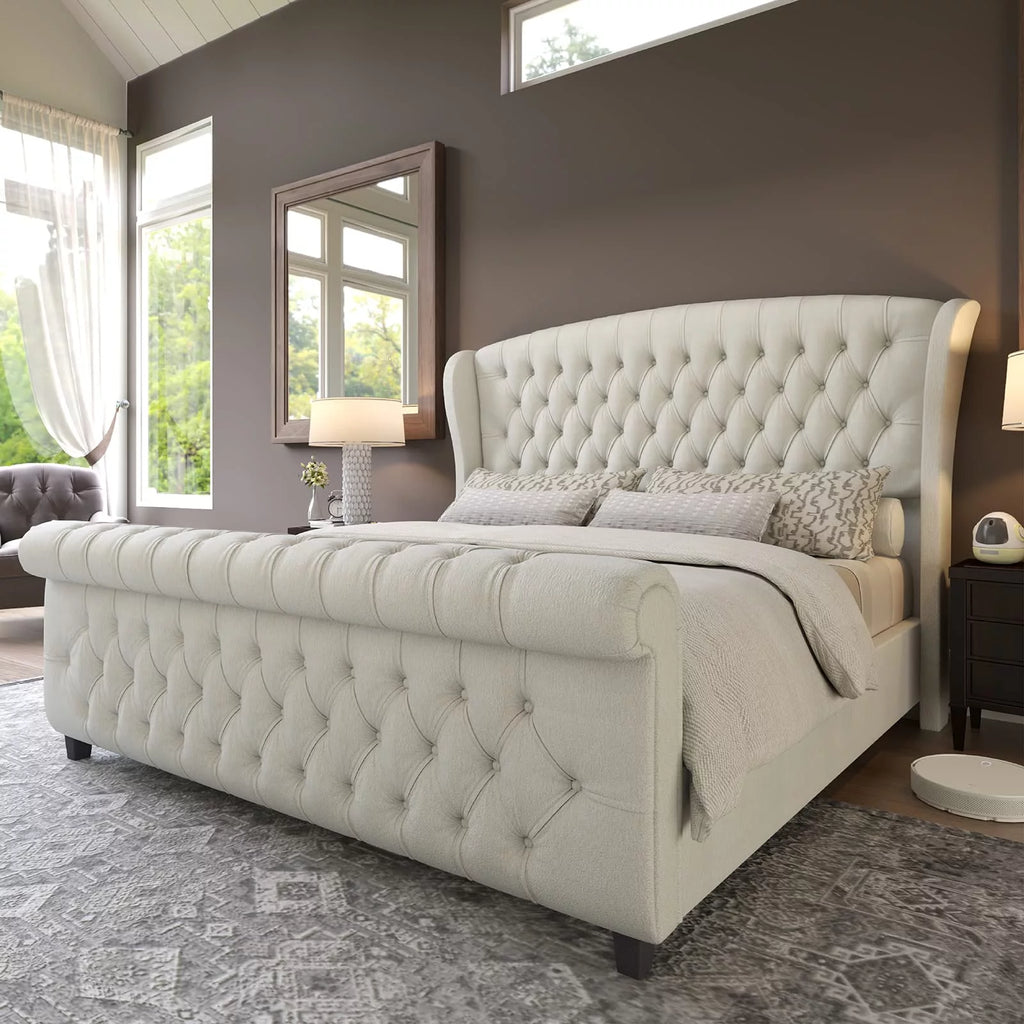 Black Velvet Queen Size Upholstered Platform Bed Frame F420104