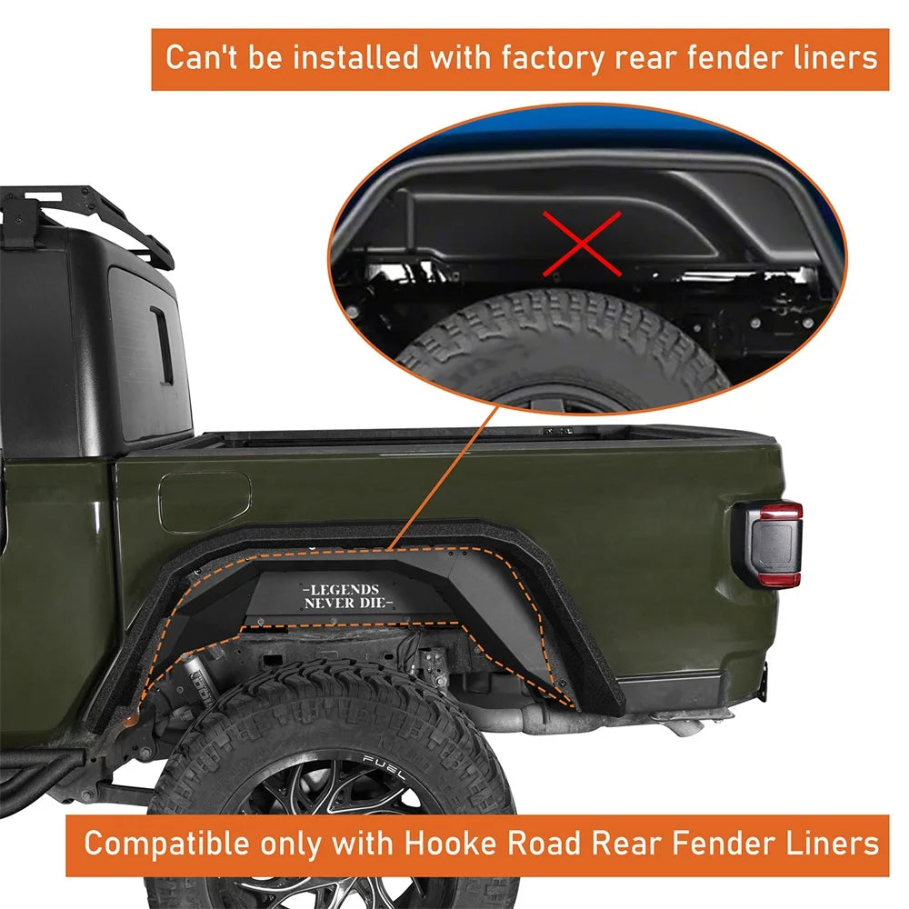 2Pcs Steel Rear Flat Wheel Fender Flares Guard Black V2986