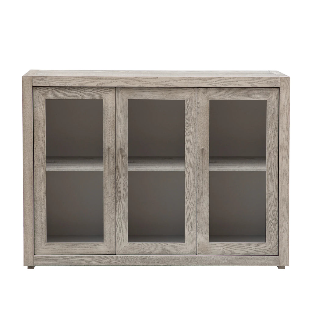 Wood Storage Cabinet with Three Tempered Glass Doors and Adjustable Shelf O434074