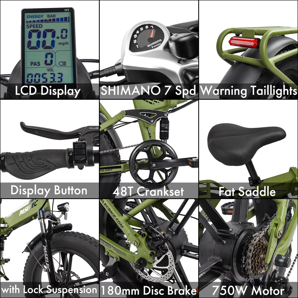 Folding Electric Mountain Bike 750W 20'' Aluminum Alloy 48V 12Ah 9 Speed O243