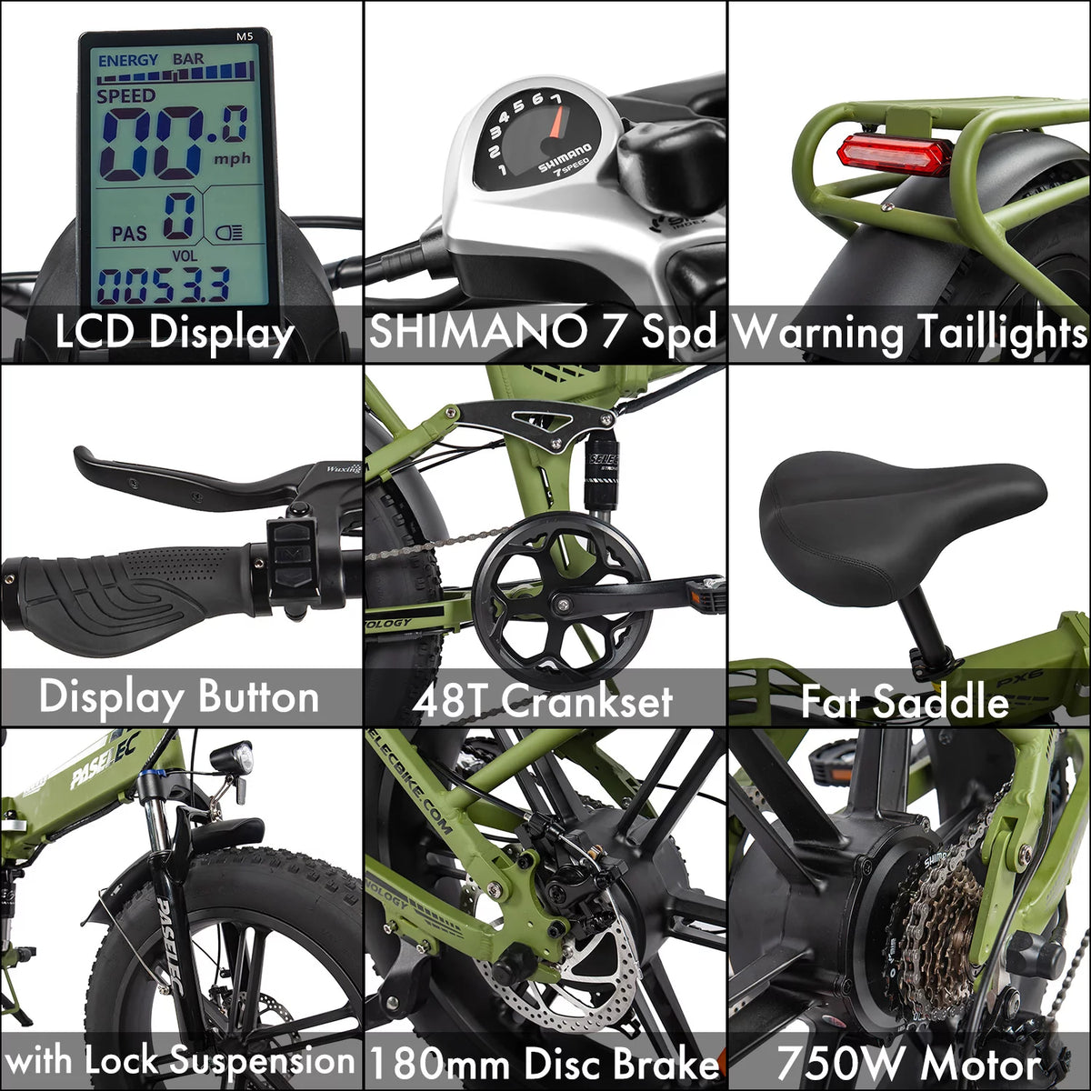 Folding Electric Mountain Bike 750W 20'' Aluminum Alloy 48V 12Ah 9 Speed O243