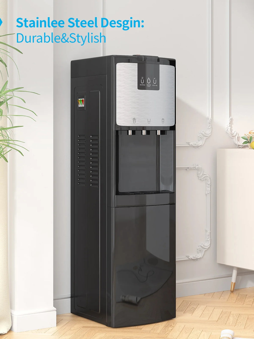 Bottom Loading Water Dispenser, Hot/Cold/Room Temperature, Black W111