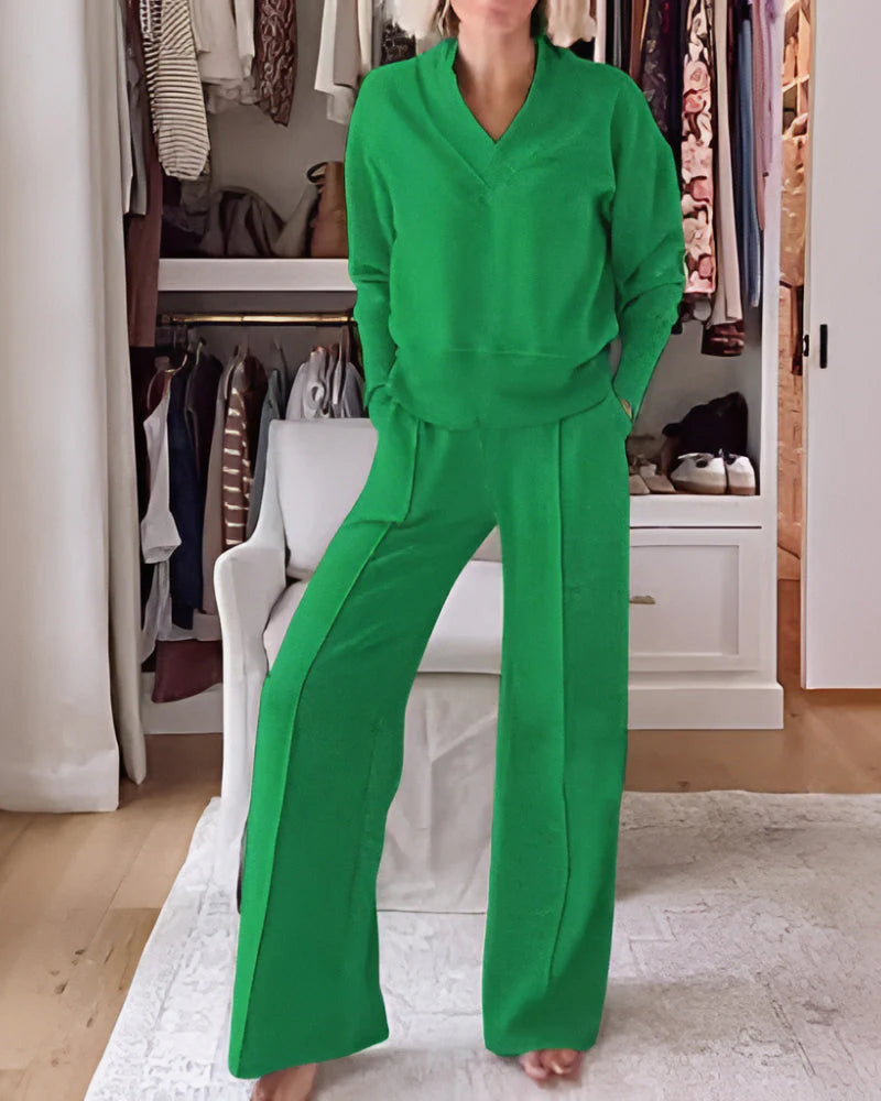 V-neck Top & Pants Two-piece Set Y430