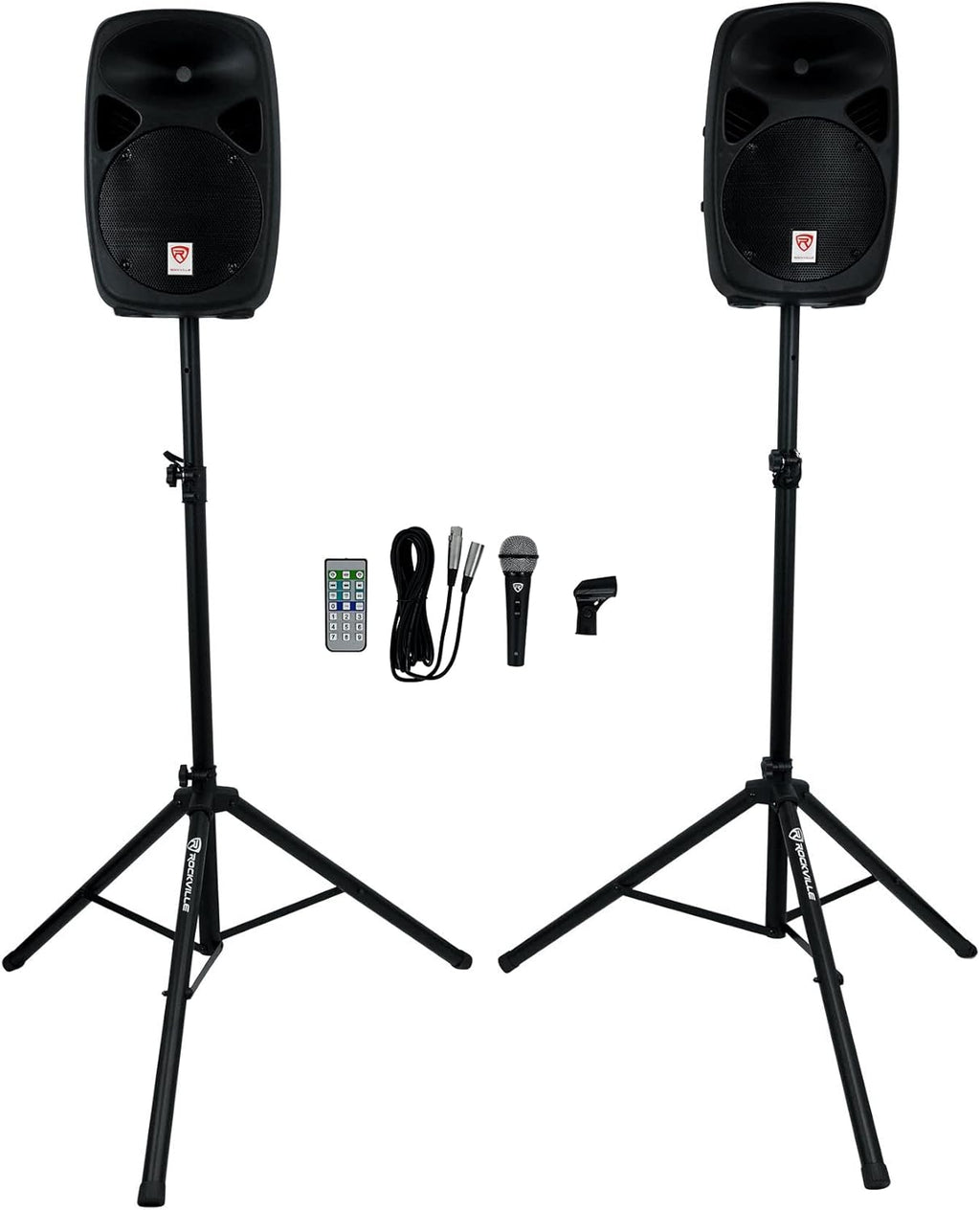 Dual 10" Powered Speakers PA System with Bluetooth, Mic, Stands W194854